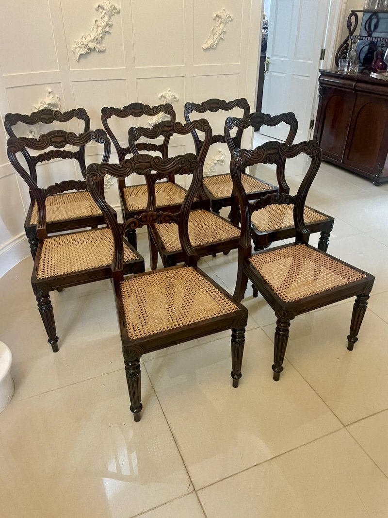 Outstanding Quality Antique Regency Set of 8 Carved Rosewood Dining Chairs